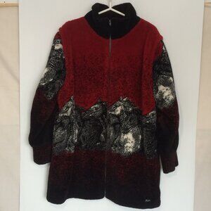 Womens Jacket Coat XL Red White Black Running Horses Print Removable Long Sleeve